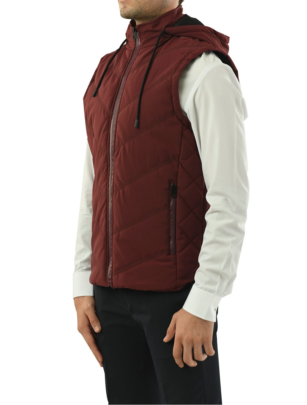 Chaleco Vino Capitonado Capucha Vino